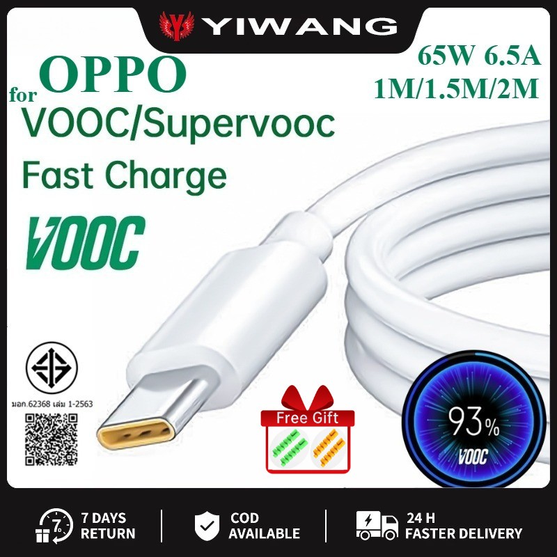 ⚡适用于A53s A73 A74 Reno3 6A Super Flash Charge VOOC 6 PRO สายชาร์จเร็ว USB Type C Data