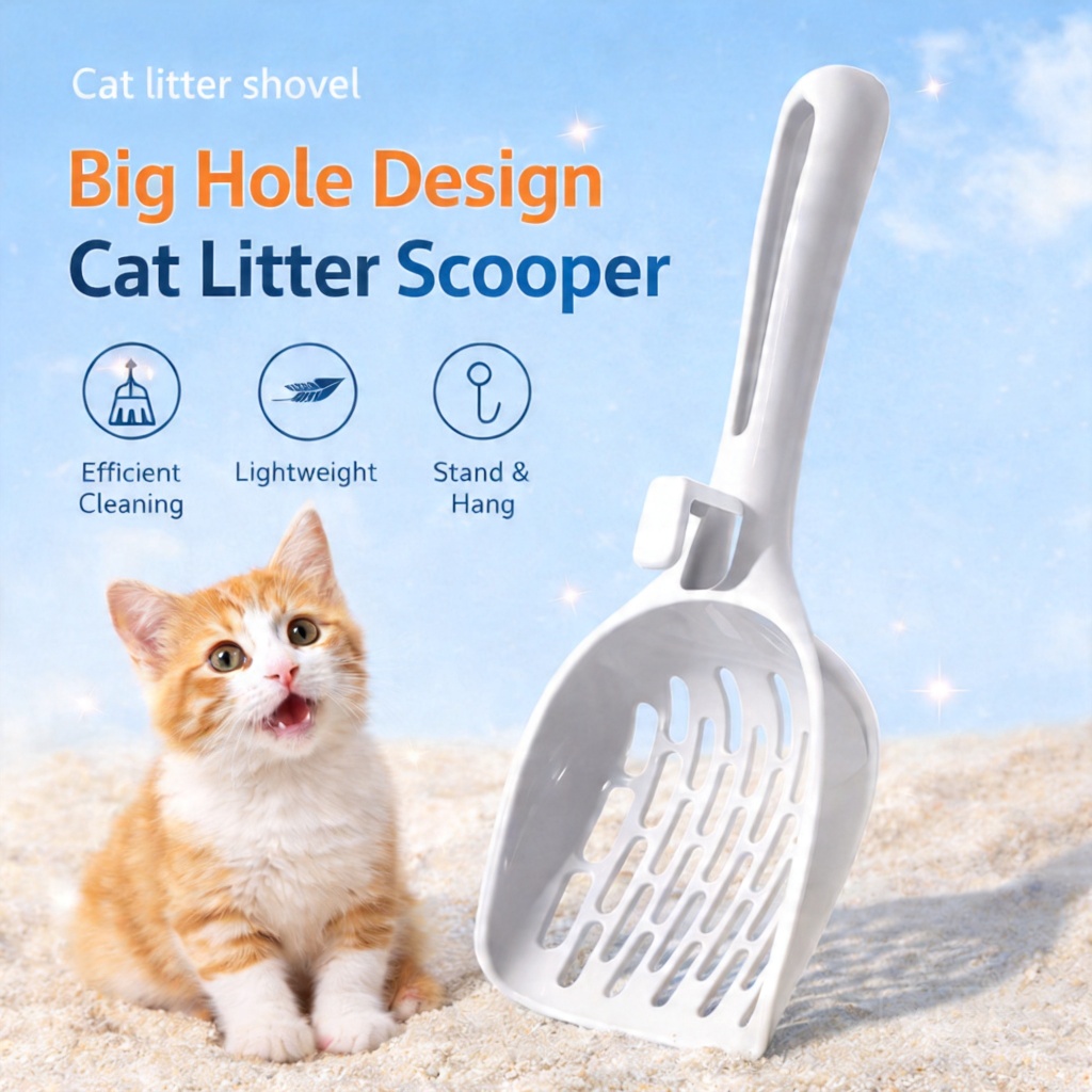 ที่ตักทรายแมว ตะแกรงขนาดใหญ่ Sifting Litter Scooper สัตว์เลี้ยงทําความสะอาดเครื่องมือสําหรับแมวครอกกล่องเต้าหู้ครอกทําความสะอาดง่าย