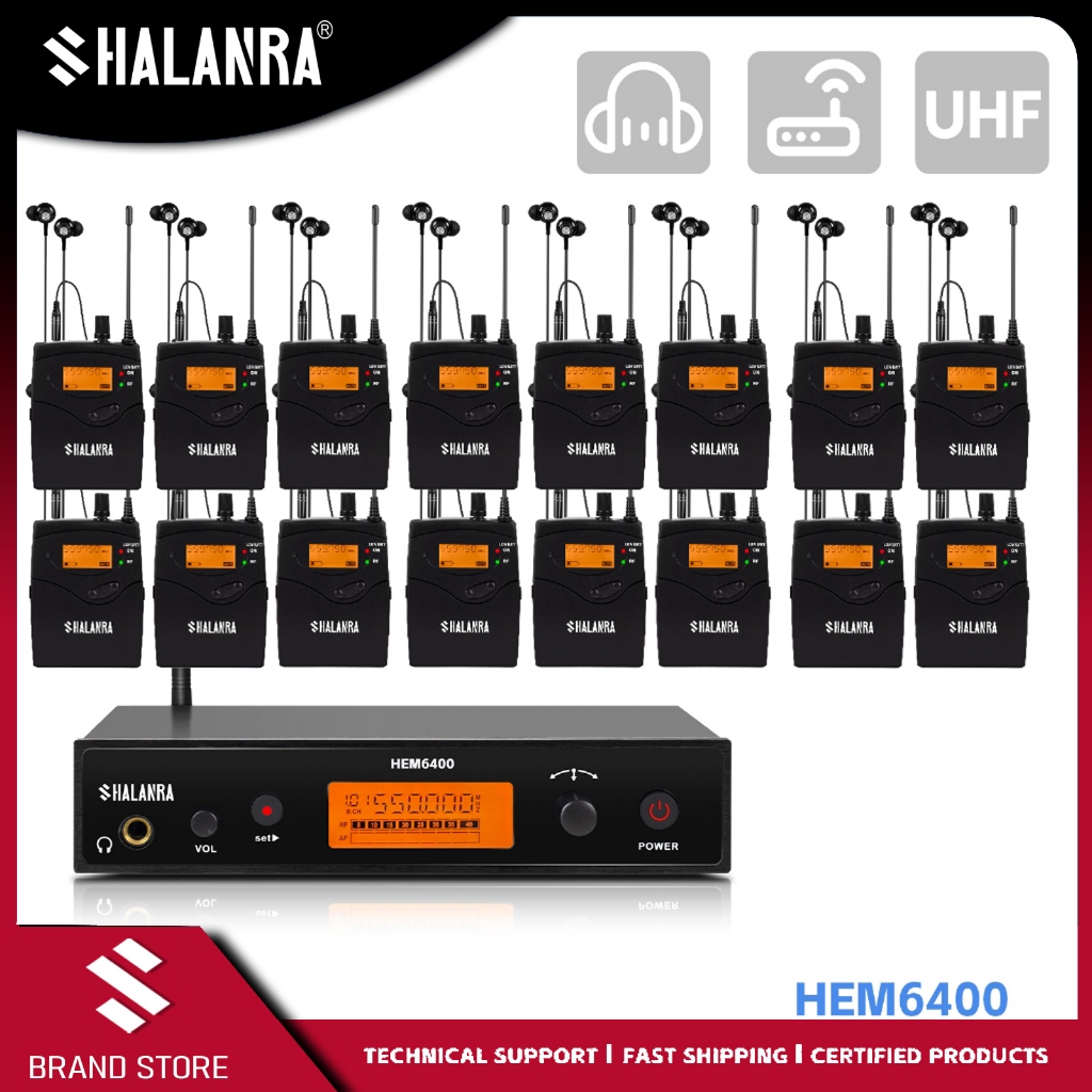 SHALANRA HEM6400 UHF ระบบตรวจสอบชนิดใส่ในหูไร้สายเครื่องส่งสัญญาณ 2 ช่องพร้อมตัวรับ 2 ตัวมืออาชีพสําหรับเวทีแสดงสดสตูดิโอการบันทึก