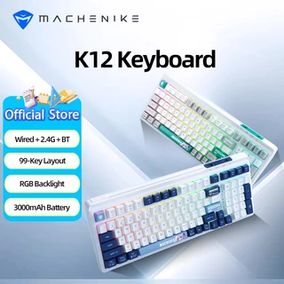 Machenike K12 คีย์บอร์ดเมมเบรน Tri-Mode, บลูทูธไร้สาย 2.4G แบบมีสาย, เค้าโครง 99 คีย์, ไฟแบ็คไลท์ RGB, ฝุ่นและน้ํากระเซ็น, แบตเตอรี่ 3000mAh