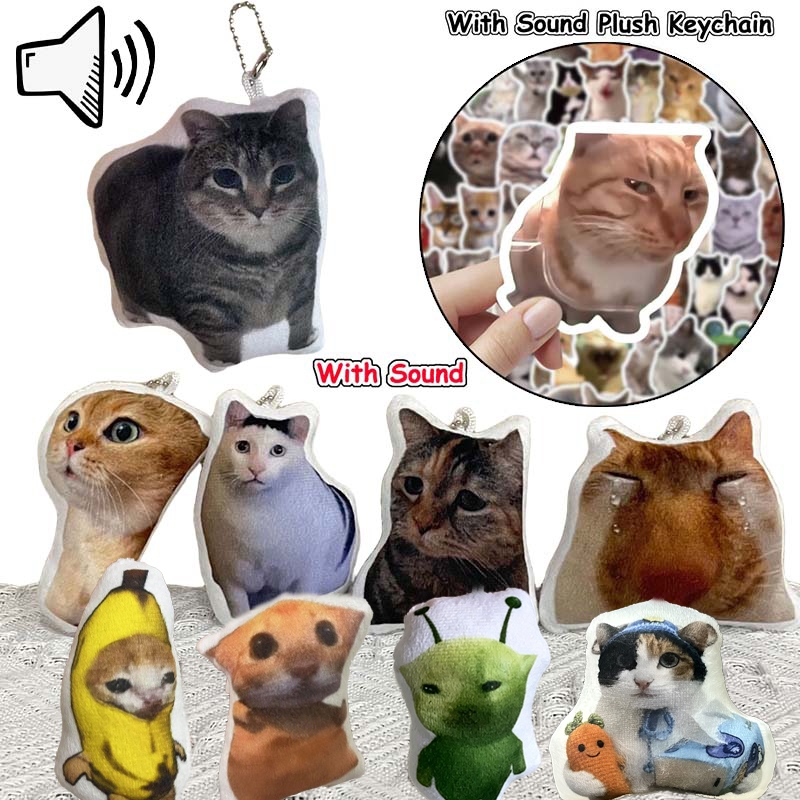 แมวตลก Memes Oiia พร้อมพวงกุญแจตุ๊กตาเสียง 100 ชิ้น Cat Meme Emoji สติ๊กเกอร์กันน้ําสร้างสรรค์