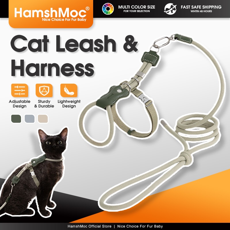 HamshMoc สายรัดแมวป้องกันหนี H-Back ปรับน้ําหนักเบาสังกะสีอัลลอยด์หัวเข็มขัด Eco RPET Webbing