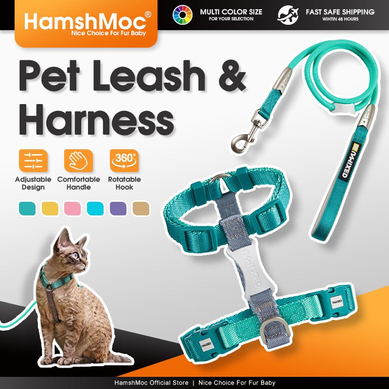 HamshMoc สุนัข Cat Harness Combo POM คลิปขนาด Adjuster Anti-Rust D-Ring Tangle-Free Rotator Comfort Handle โพลีเอสเตอร์