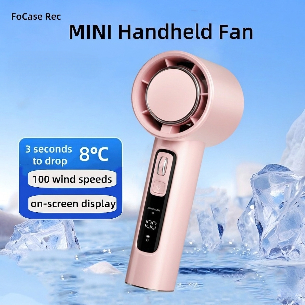 พัดลมมือถือ 100 สปีด, พัดลมระบายความร้อนขนาดเล็กแบบชาร์จ USB, การไหลของอากาศเทอร์โบ, แบบพกพา, ไฟ LED, จอแสดงผลดิจิตอล, ท่องเที่ยวกลางแจ้ง