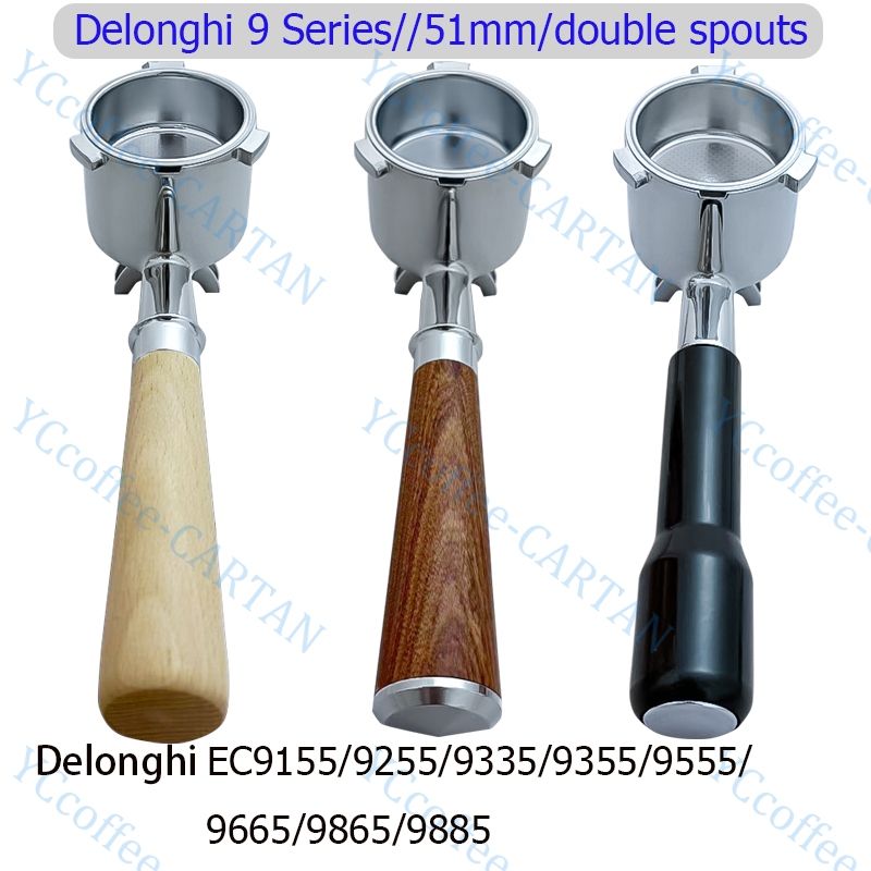 51 มม.กาแฟ portafilter พร้อมพวยคู่สําหรับ Delonghi 9 Series EC9155/9255/93165/9355/9555/9665/9885