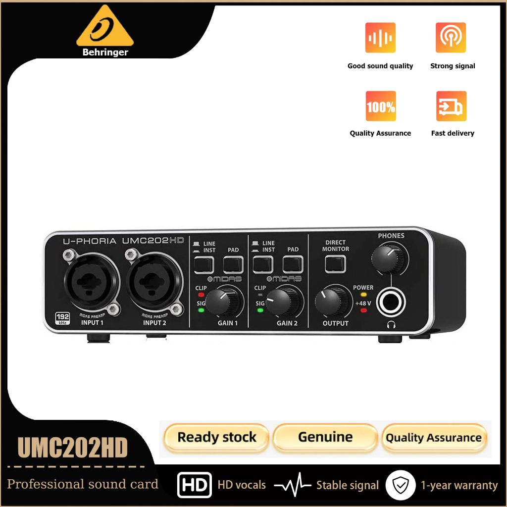 การ์ดเสียงภายนอก Behringer UMC202HD, อินเทอร์เฟซเสียง USB, พร้อมแหล่งจ่ายไฟ Phantom 48V