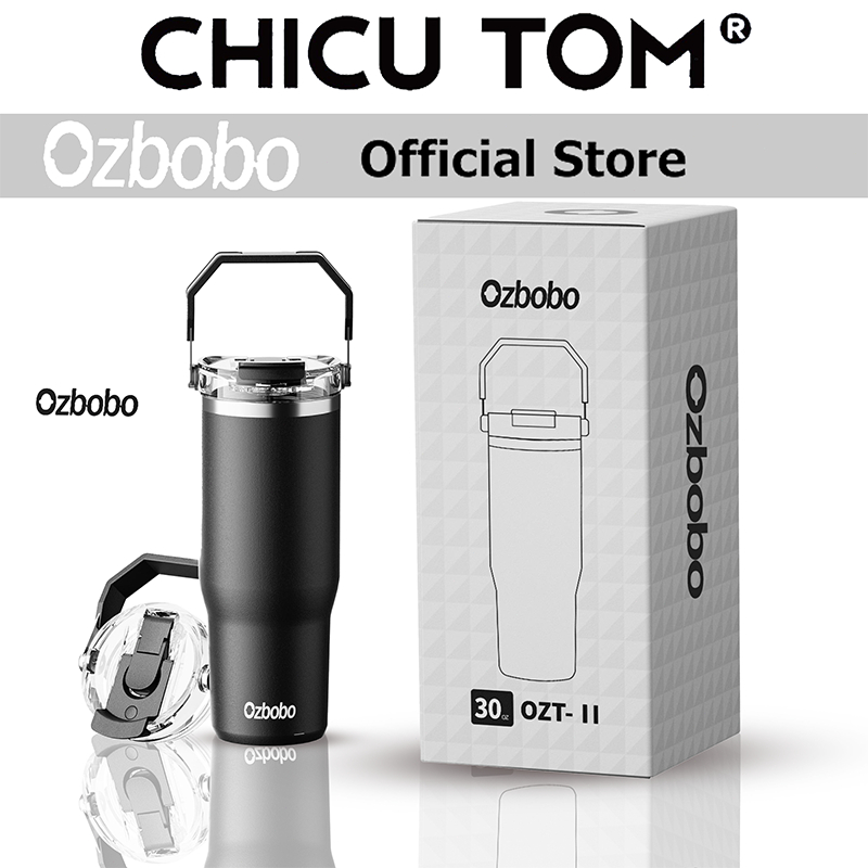 CHICUTOM850ml/30ozฝาปิดหูหิ้วในตัวทรงพอดีกับที่วางแก้วรถผิวด้านกันลื่นทนทานฝาปิดกันรั่วสแตนเลสแก้วน้ำเก็บความเย็น手提车载杯保冷杯