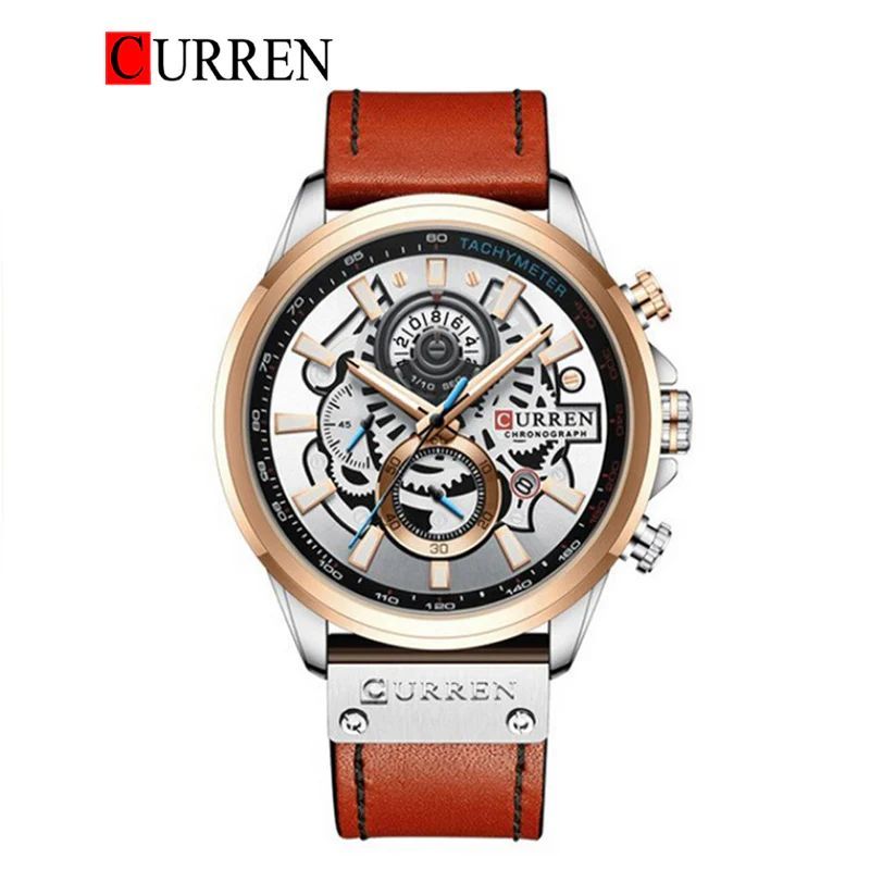CURREN 8380 Geek Hollow Design Mens Quartz Watch Multi-functional กันน้ํา Sporty Casual นาฬิกาชายของ