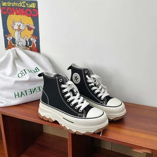 MiSTERY รองเท้าผ้าใบผู้หญิงนักเรียนผ้าใบเพิ่มสูง 5cm รุ่น HIGH RUN STAR สีดำ MIS-1235