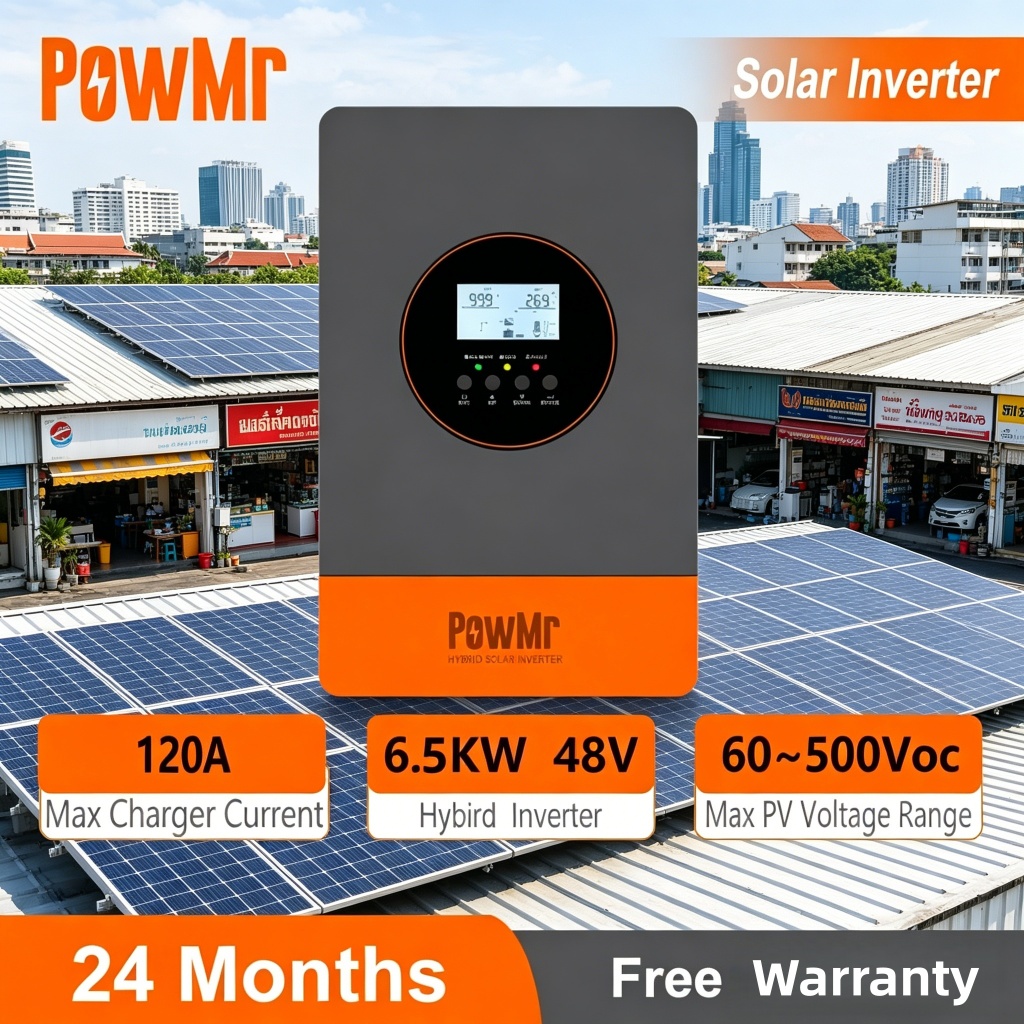 PowMr 6.5KW 48V Hybrid Solar Inverter ป้องกันฝุ่น All In One ในตัว 120A MPPT Controller 60-500Vdc PV