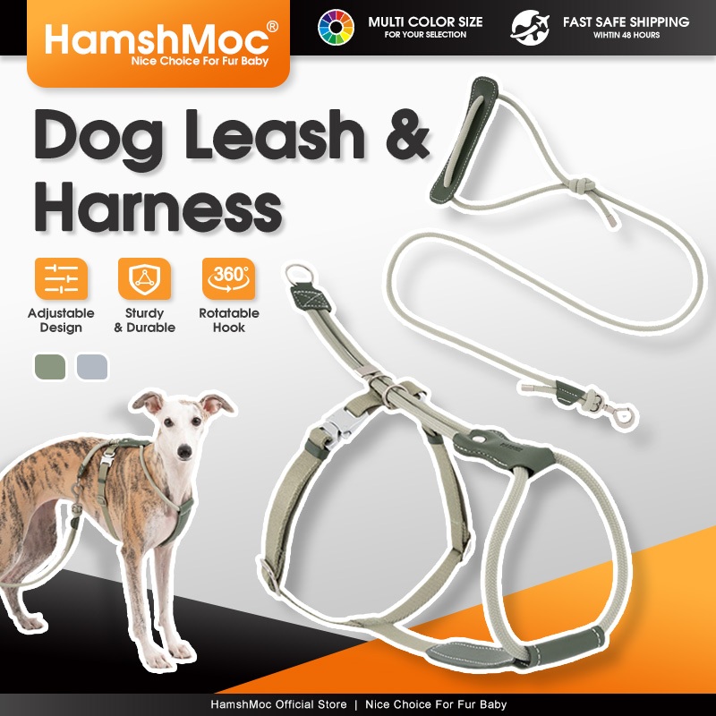 HamshMoc สายจูงสายรัดสัตว์เลี้ยง Combo สังกะสีอัลลอยด์หัวเข็มขัดหนัง Grip Comfort Fit กลางแจ้ง