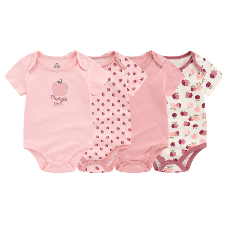 Kiddiezoom 4ชิ้นบอดี้สูทมือแรกเกิดแขนสั้นจั๊มสูทการ์ตูนพิมพ์เสื้อผ้าเด็กวัยหัดเดินผ้าฝ้ายเสื้อผ้า