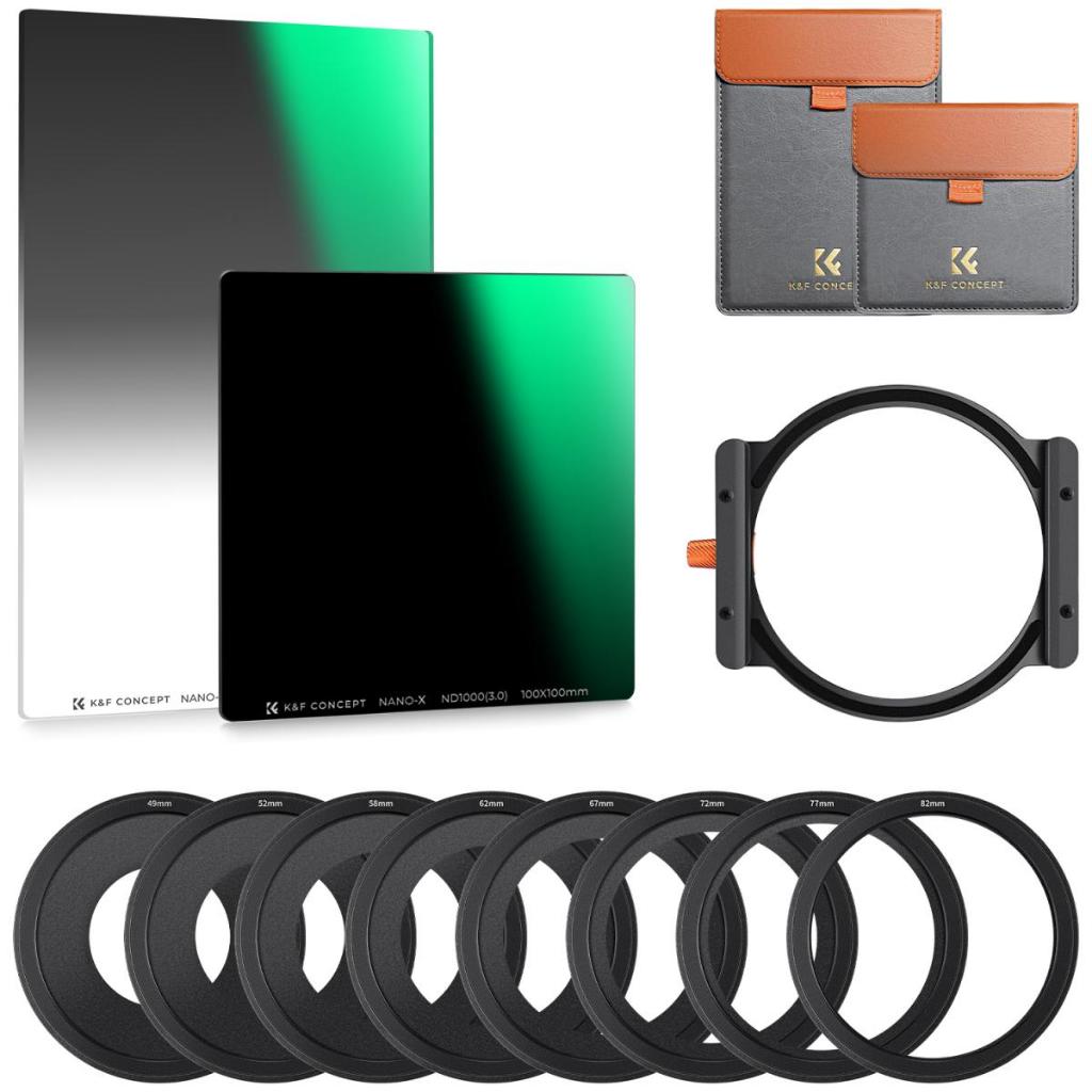 K&F Concept Square Filter Kit 100mm ND1000 + 150mm GND8 + Metal Square Filter Holder Set
