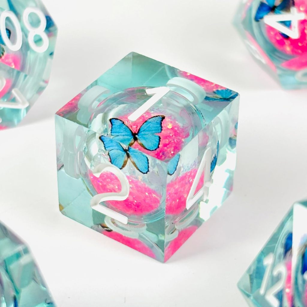 Butterfly Liquid Core D&D Dice Set, Full Set, D&D Dice, Dungeons & Dragons Polyhedral RPG D&D Dice (