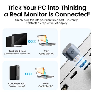 Vention HDMI/DP Headless Ghost Display Emulator, อลูมิเนียมอัลลอยด์ 4K @ 60Hz Dummy Plug สําหรับแก้ปัญหาไม่มีจอแสดงผล Boot Failure, Remote Desktop Access, รองรับ PC & Server