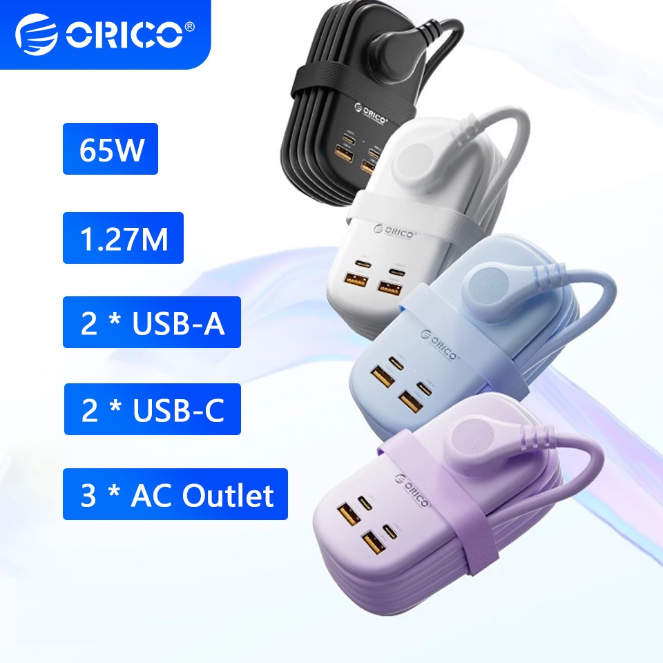 100% Original ORICO 65W GaN Fast Charging Power Strip USB A ประเภท C พอร์ต AC Outlet US ปลั๊กซ็อกเก็ต Mini Travel แบบพกพาสายไฟ AP3-65W