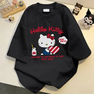 NFV มาใหม่ ลายการ์ตูนคิตตี้ เสื้อยืดแขนสั้นคอกลม แฟชั่นเกาหลี ผ้าฝ้ายแท้ oversize YG585