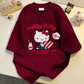 NFV มาใหม่ ลายการ์ตูนคิตตี้ เสื้อยืดแขนสั้นคอกลม แฟชั่นเกาหลี ผ้าฝ้ายแท้ oversize YG585