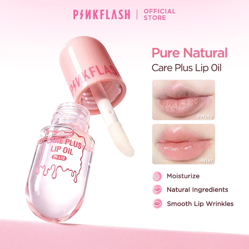 PINKFLASH Pure Natural Care Plus Lip Oil 5 ส่วนผสมจากธรรมชาติ Moisturize Repair บํารุงลดริ้วรอยกันน้ํา Multi-uses PF-L12