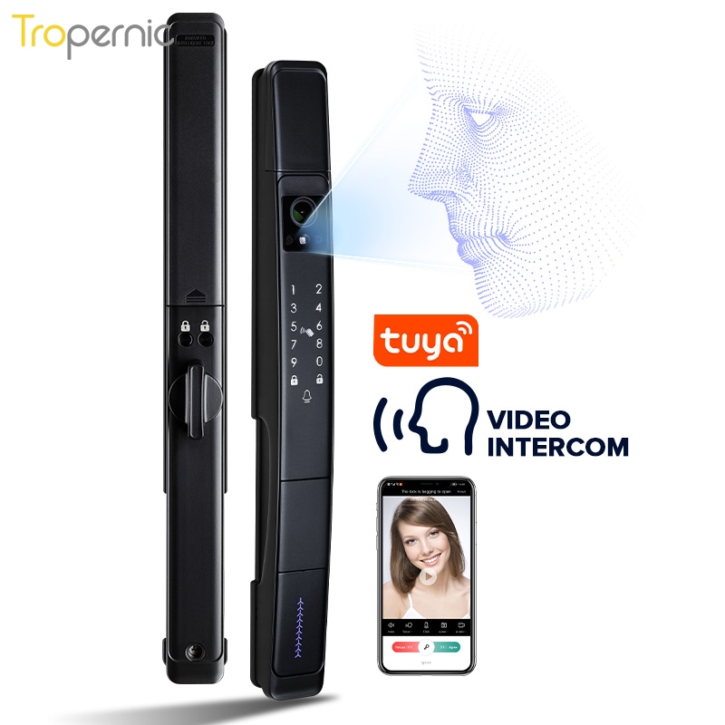 [Real Time Intercom] Tuya digital door lock สแกนหน้า พร้อมกล้อง กลอนประตูดิจิตอลบานเลื่อน อัตโนมัติเต็มรูปแบบ ปลดล็อคผ่าน APP