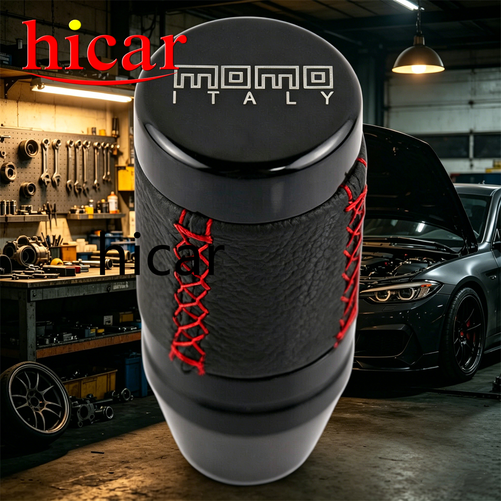 Momo อลูมิเนียมสีดําหนังเกียร์ธรรมดาเกียร์ Shift Knob Racing Shifter Lever Head