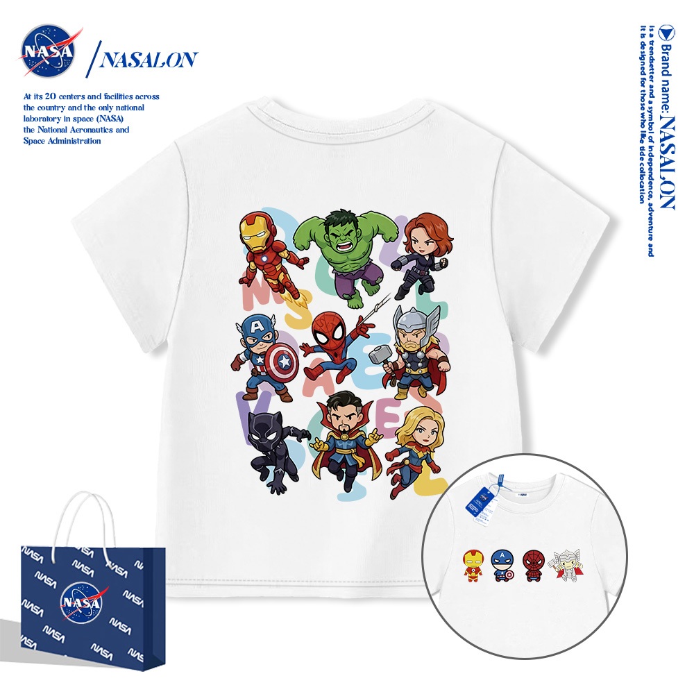 NASA เสื้อยืดเด็กแขนสั้น เสื้อเด็กผู้ชาย ผ้าฝ้าย 100% นุ่มสบาย ระบายอากาศดี สำหรับเด็กอายุ 1-12 ปี