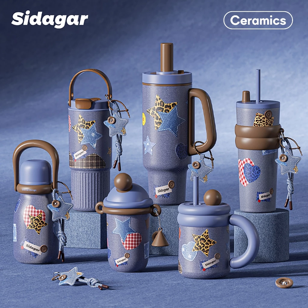 Sidagar เคลือบเซรามิก ถ้วยน้ําสแตนเลสขนาดใหญ่-ความจุสูญญากาศฉนวนรถติดได้ถ้วยหลายสไตล์ถ้วยน้ํา