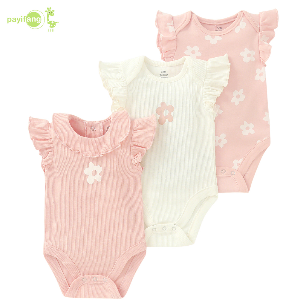 PAYI BABY-3 ชิ้น บอดี้สูทเด็ก เด็กทารกผ้าฝ้าย ทารกแรกเกิด แขนบอดี้สูท