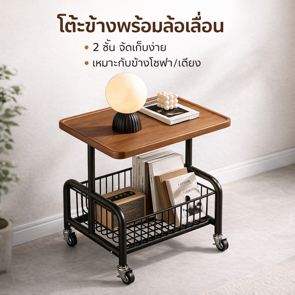 โต๊ะข้างโซฟาเคลื่อนที่ได้ โต๊ะเล็กข้างโซฟา อเนกประสงค์ มีล้อ สำหรับห้องนั่งเล่น ห้องนอน โต๊ะกาแฟมินิมอล [ของพร้อมส่ง]