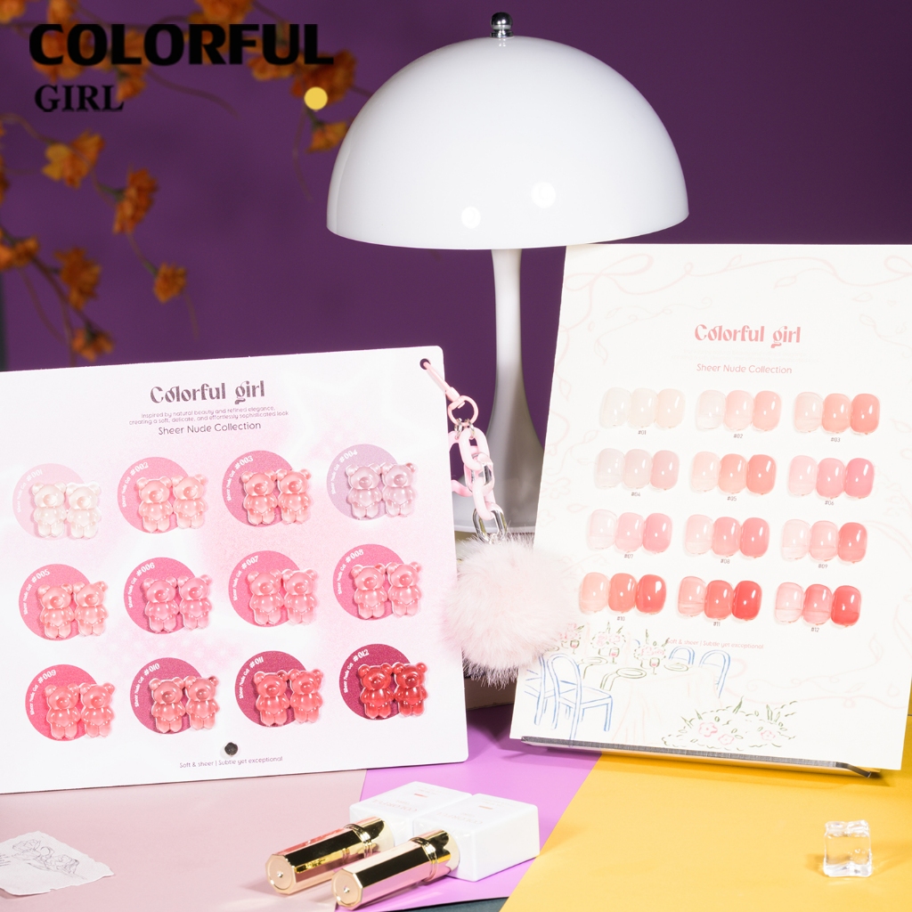 【พร้อมส่ง】💅 สีทาเล็บเจล Colorful Girl ✦ เซต 12 สี ✦ โทนชมพู Ice Peach หวานละมุน ✦ แถมฟรีชาร์ตสี 💖ซีรีส์ Sweet Nude Pink
