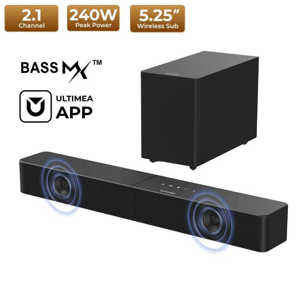 ULTIMEA Poseidon R3T 2.1ch Soundbar 240W 5.25’’ ซับวูฟเฟอร์ไร้สาย ระบบเสียงรอบทิศทางสำหรับทีวี ควบคุมผ่านแอป Bluetooth®