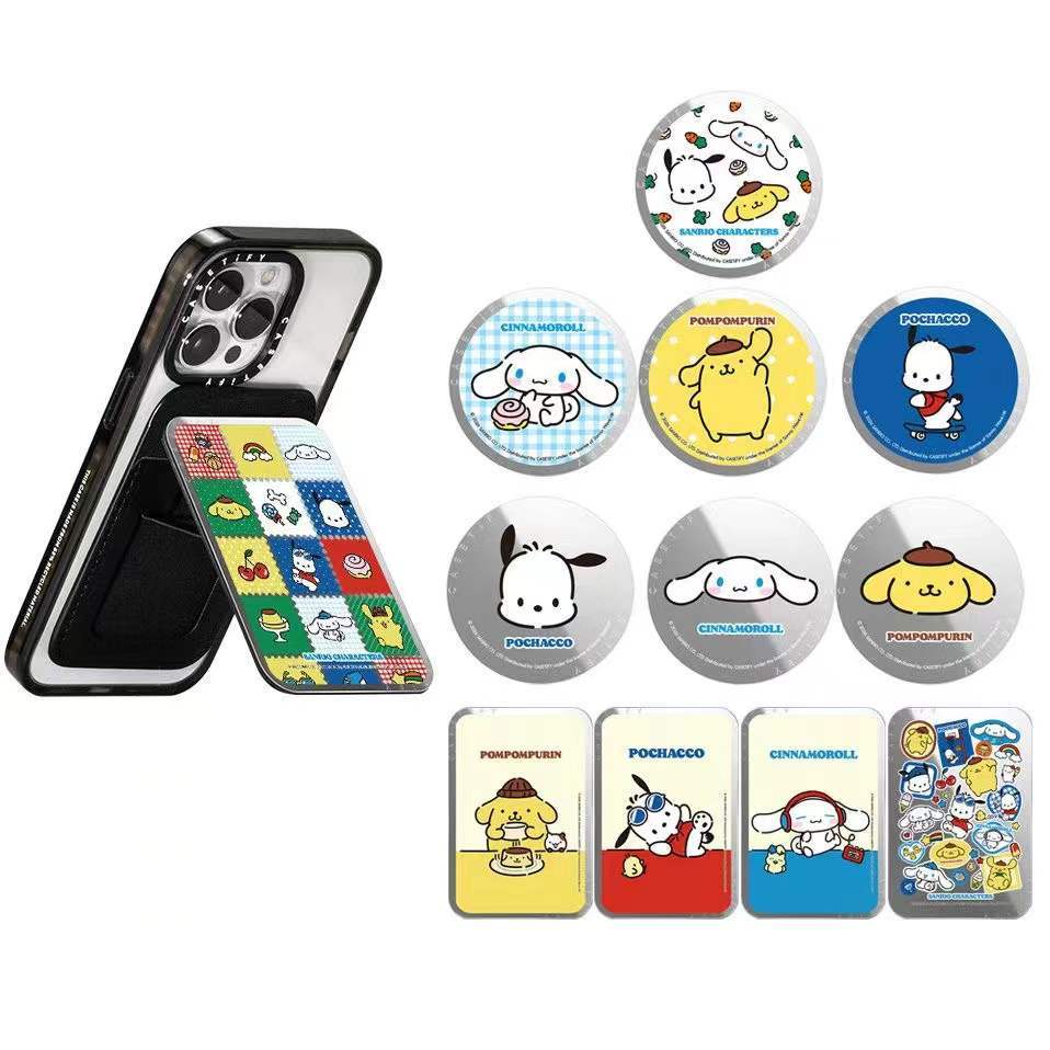 ที่วางโทรศัพท์แม่เหล็กกระจกลายการ์ตูน Sanrio Series, ที่วางโทรศัพท์ใส่การ์ด, ที่วางโทรศัพท์แบบพับได้ทรงกลม, Magsafe Universal