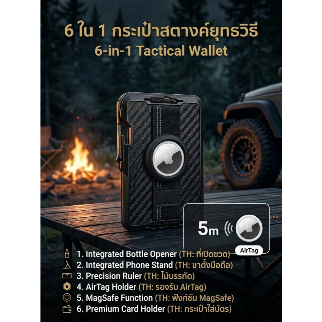 MagSafe Tactical Wallet for iPhone - AirTag Trackable Card Holder - 6-in-1 Multi-Tool EDC - RFID Blo
