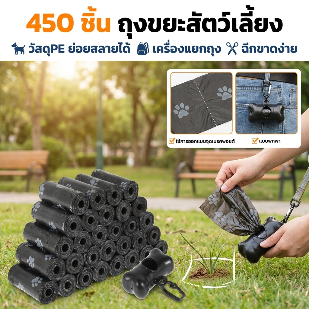 30 ม้วน ถุงเซ่อสุนัข ถุงขยะสัตว์เลี้ยง ถุงขยะสุนัข ที่มีการออกแบบเบรกพอยต์ สําหรับบ้านกลางแจ้ง