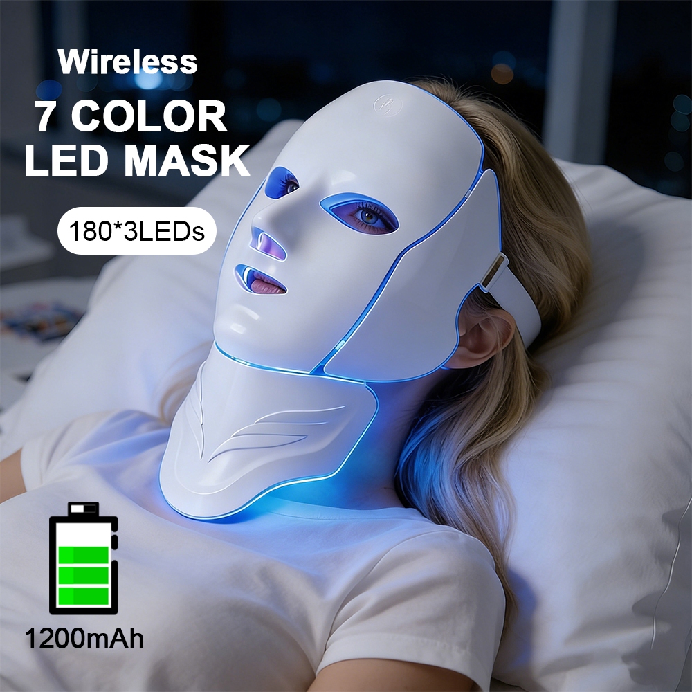 180 LED 7 สี Light Therapy Face Mask ไร้สายชาร์จ Skin Care Photon Facial Mask สีแดงสีฟ้าสําหรับสิว Anti Aging Wrinkle Remover