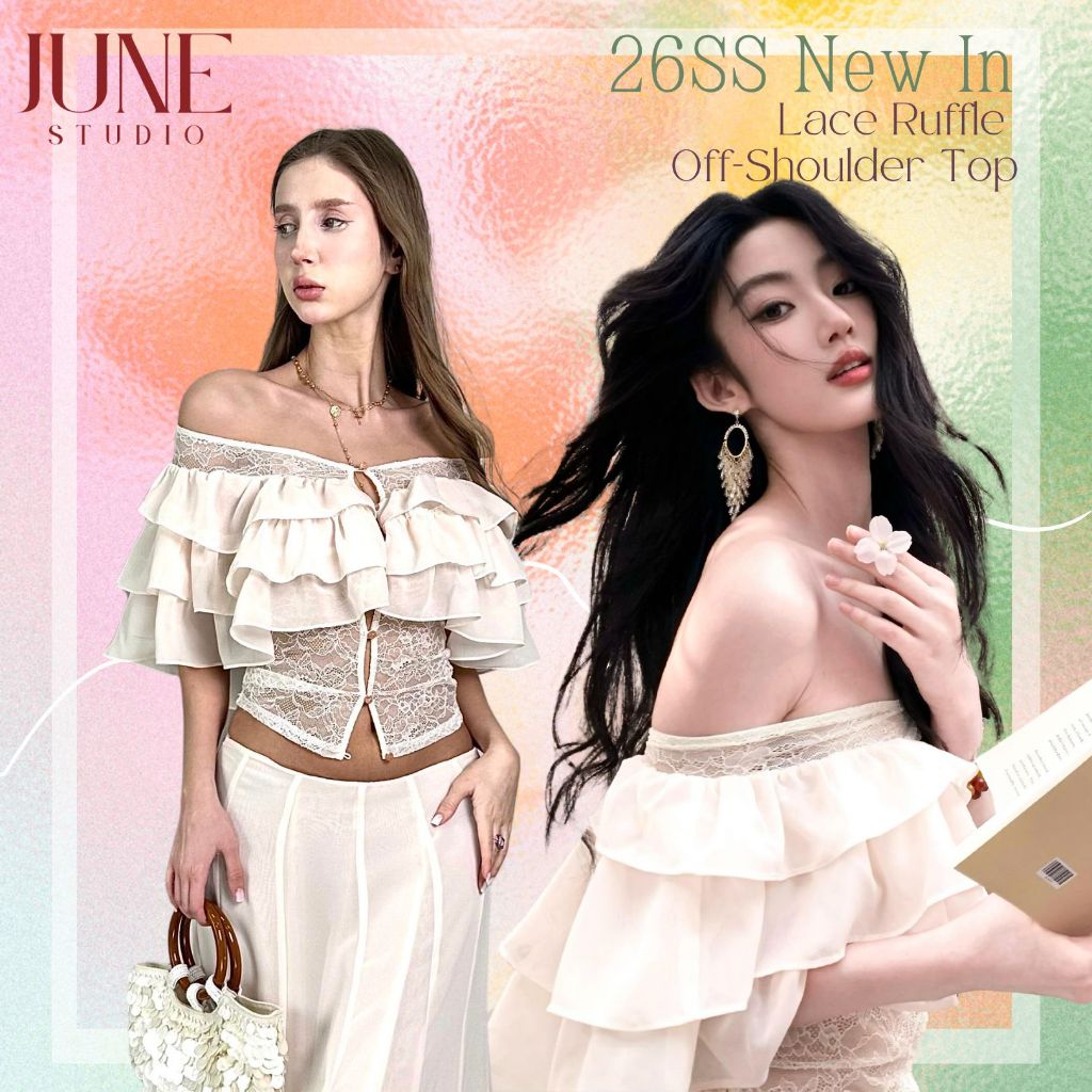 เสื้อเกาะอก ลูกไม้ ชีฟอง ผู้หญิง เกาหลี Y2K เซ็กซี่ เข้ารูป พร้อมส่ง [June Studio]