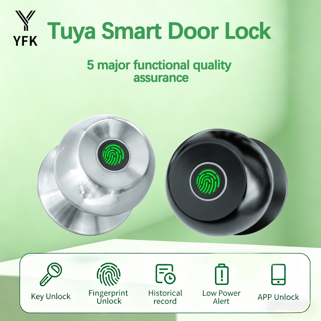 Tuya ลายนิ้วมือ 3-in-1/5-in-1 ประตูล็อคสําหรับห้องนอนสมาร์ทล็อค Biometric ประตูล็อค Tuya App