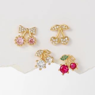 1 ชิ้น G23 ต่างหูเหล็กไทเทเนียมน่ารักต่างหูเชอร์รี่ Cubic Zirconia เจาะเครื่องประดับ Hypoallergenic
