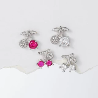 1 ชิ้น G23 ต่างหูเหล็กไทเทเนียมน่ารักต่างหูเชอร์รี่ Cubic Zirconia เจาะเครื่องประดับ Hypoallergenic