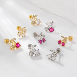 1 ชิ้น G23 ต่างหูเหล็กไทเทเนียมน่ารักต่างหูเชอร์รี่ Cubic Zirconia เจาะเครื่องประดับ Hypoallergenic