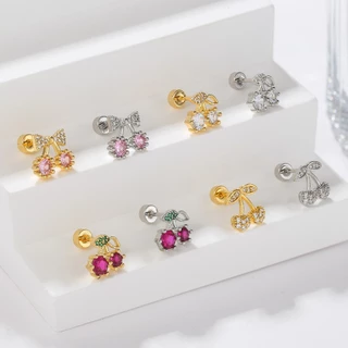 1 ชิ้น G23 ต่างหูเหล็กไทเทเนียมน่ารักต่างหูเชอร์รี่ Cubic Zirconia เจาะเครื่องประดับ Hypoallergenic