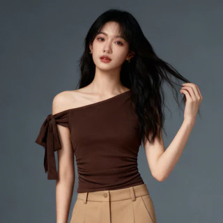 Thesummernade Plain Bow Top เสื้อสีพื้นผูกโบว์ เสื้อยืด แฟชั่นแต่งตัว สไตล์เกาหลี แฟชั่นผู้หญิง