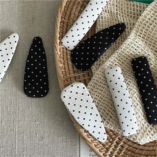 แฟชั่น กิ๊บผมลายจุด Polka Dot ทรงเรขาคณิต สีดํา/ขาว สําหรับแต่งผมหน้าม้าและด้านข้าง