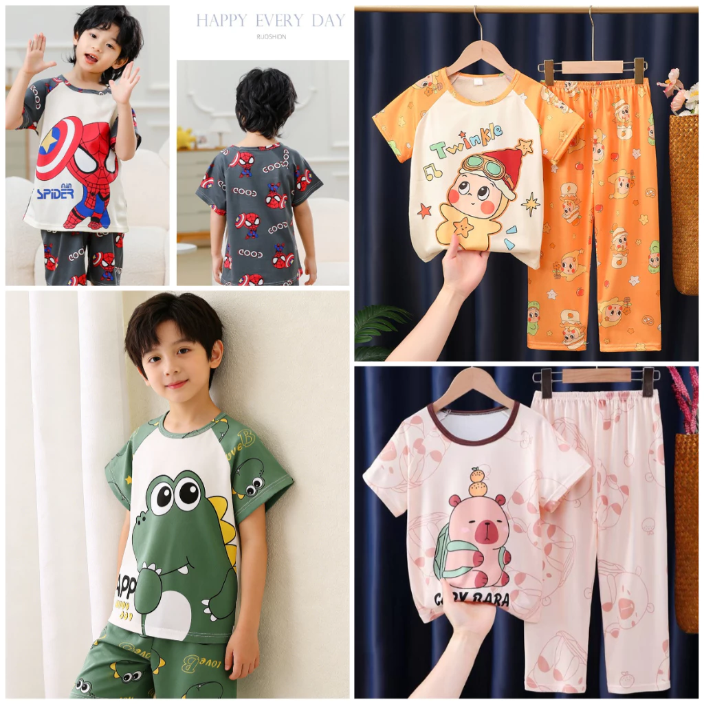 ราคาไม่แพงชุดนอนเด็กชายและเด็กหญิงแขนสั้นคอกลม Pom Purin Nightclothes เด็กโพลีเอสเตอร์ Homely Nightie สําหรับ 7 - 8 ปี