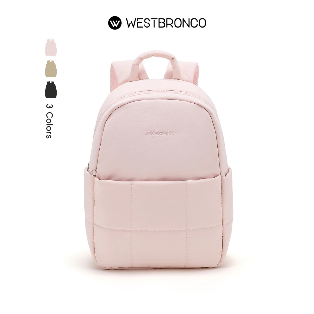 WESTBRONCO กระเป๋าเป้ Melon Pan ขนาดใหญ่ สไตล์มินิมอล ดีไซน์น่ารักสีพาสเทล น้ำหนักเบา กันน้ำได้ เหมาะสำหรับเดินทาง พกพาขึ้นเครื่องได้