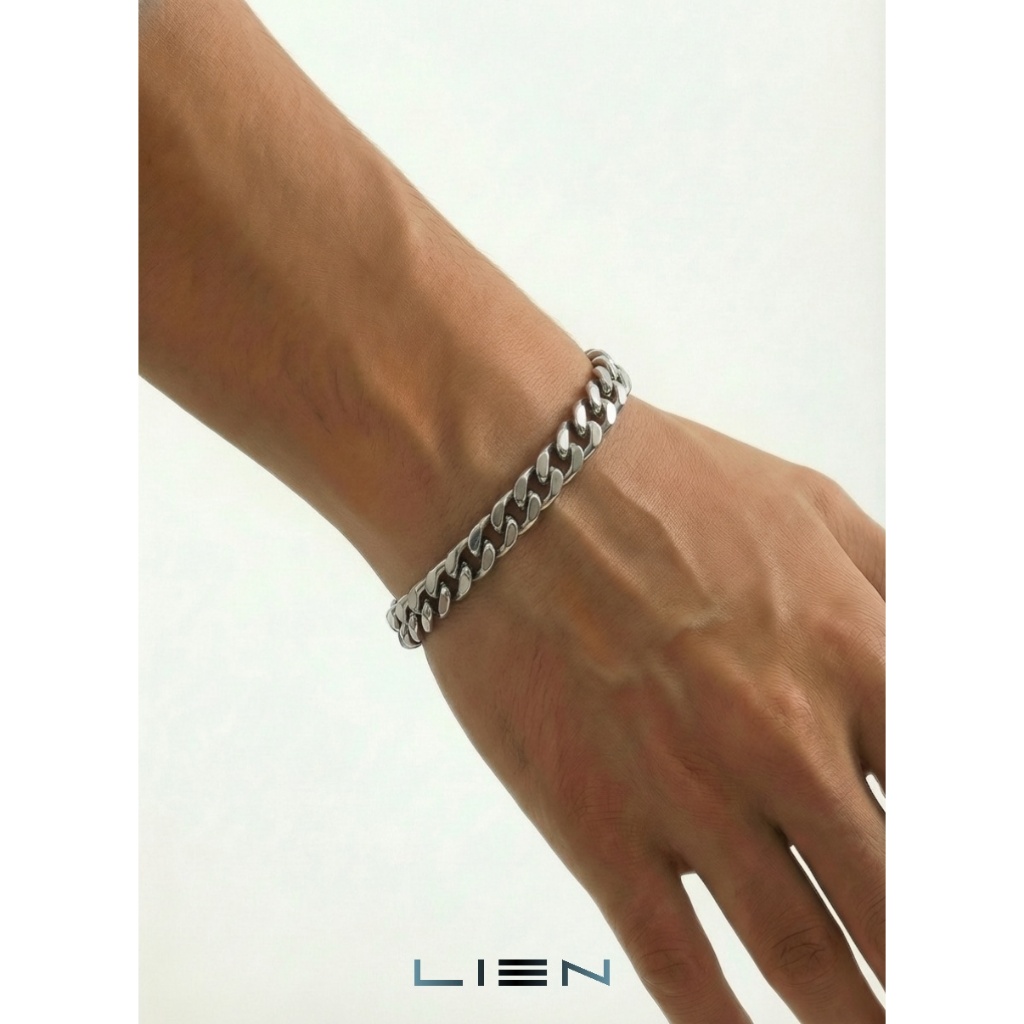 LIEN สร้อยข้อมือโซ่คิวบาเหล็กไทเทเนียม| เทรนด์มินิมอลสีเงิน| 19ซม. 21ซม.| 24H Dispatch