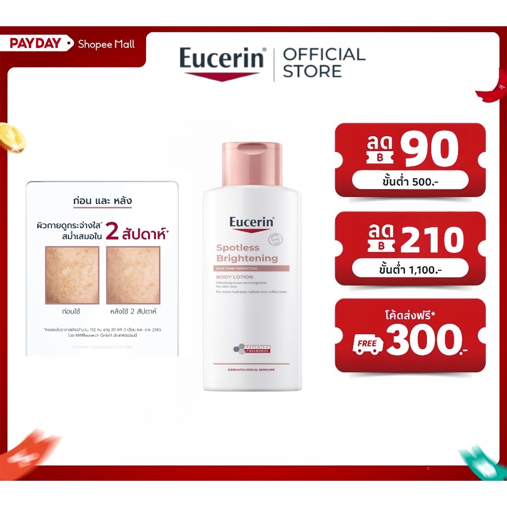 ((สูตรใหม่)) Eucerin Spotless Brightening Body Lotion ยูเซอริน สปอตเลส ไบรท์เทนนิ่ง บอดี้ โลชั่น skin tone