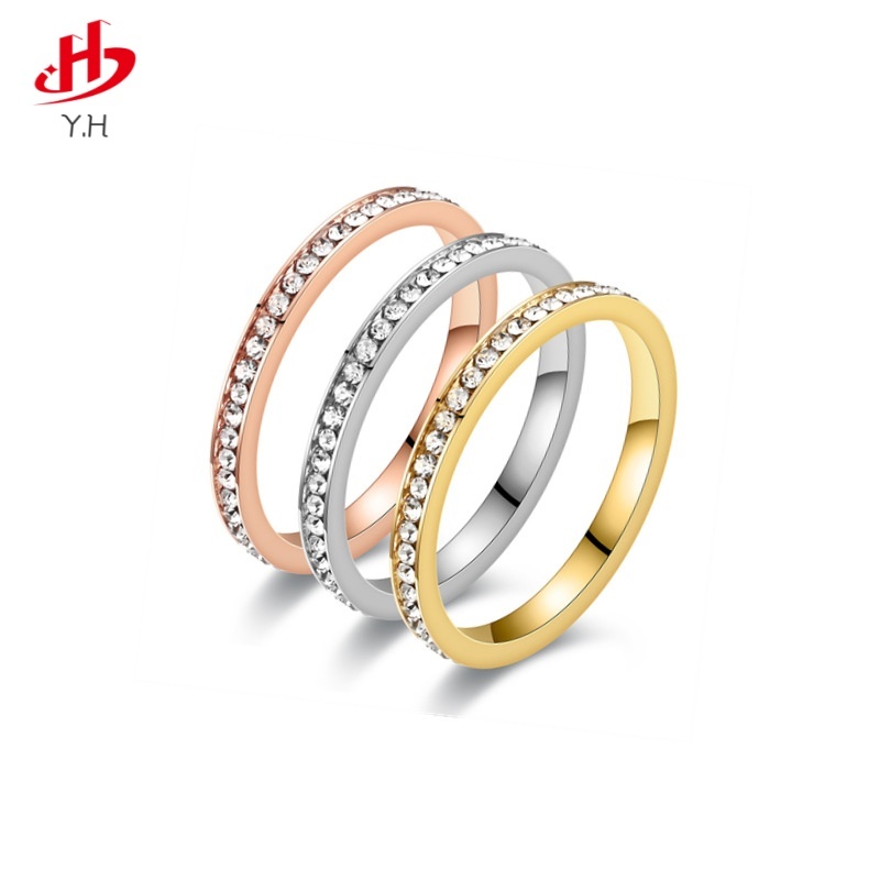 ⭐Y.H⭐ 316L 2mm Wedding Band Engagement Ring Cubic Zirconia
