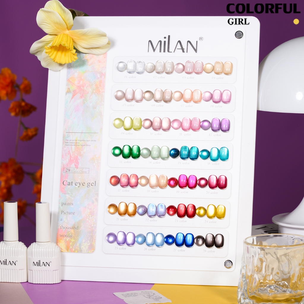 เจลเล็บ MILAN Cat Eye 28 สี | เจลแม่เหล็กตาแมว เนื้อซาติน | สีชัด ติดทนนาน | สร้างเอฟเฟกต์แสงได้ทันที | สำหรับงานเล็บมืออาชีพ (พร้อมใช้งาน)