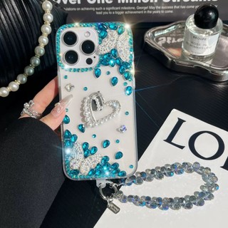 เคสโทรศัพท์สําหรับOPPO Reno 15F 15 14F 14 13F 13 12F 12 11F 11 10 8T 7Z 8 Pro Max 4G 5Gคริสตัลเพชรหัวใจผีเสื้อสายคล้องคอปกหลัง